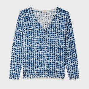 Pablo Linen Cotton Blend Blue Patterned V-Neck Sweater size M/L